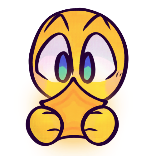 A drawing of a yellow emoji face staring with wide, starry eyes at the orange five-pointed star they’re holding. The star glows orange.